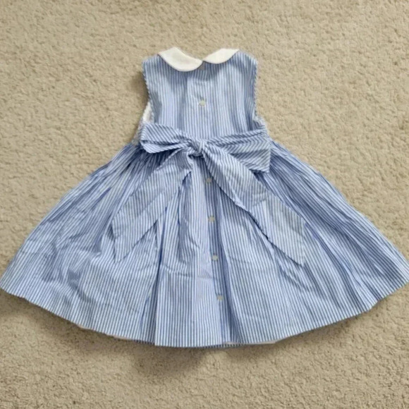 Ralph Lauren Circle Dress 18M Girl's Smocked Sleeveless Blue White Petticoat - Picture 2 of 4
